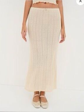 For Love & Lemons Cream Ribbed Midi Skirt